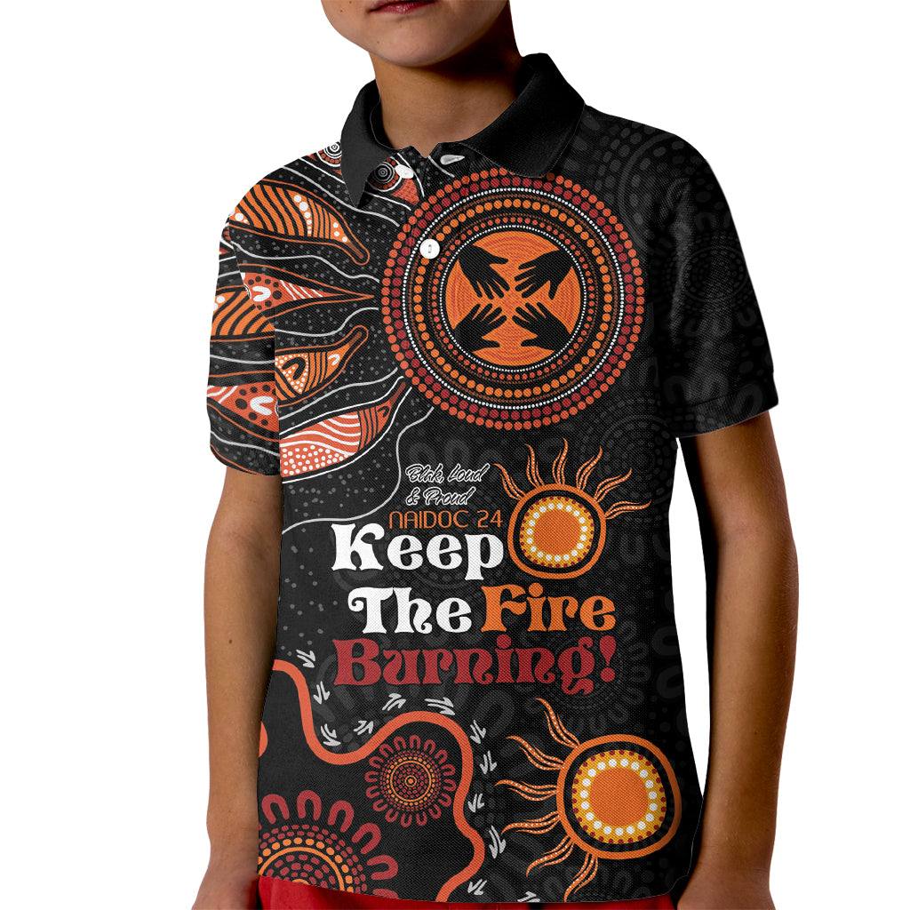 Australia NAIDOC 2024 Kid Polo Shirt Keep the Fire Burning Aboriginal Art