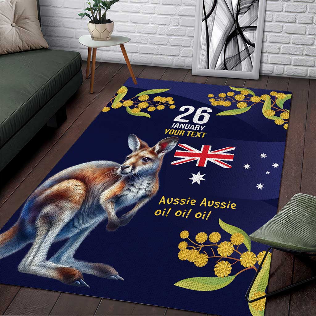 Blue Kangaroo and Golden Wattle Personalised Area Rug Happy Australia Day 6 January