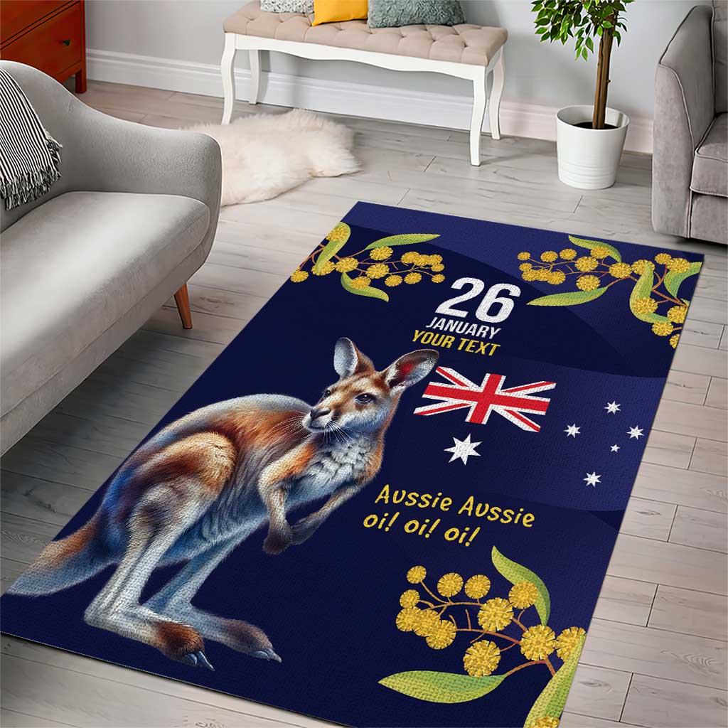 Blue Kangaroo and Golden Wattle Personalised Area Rug Happy Australia Day 6 January