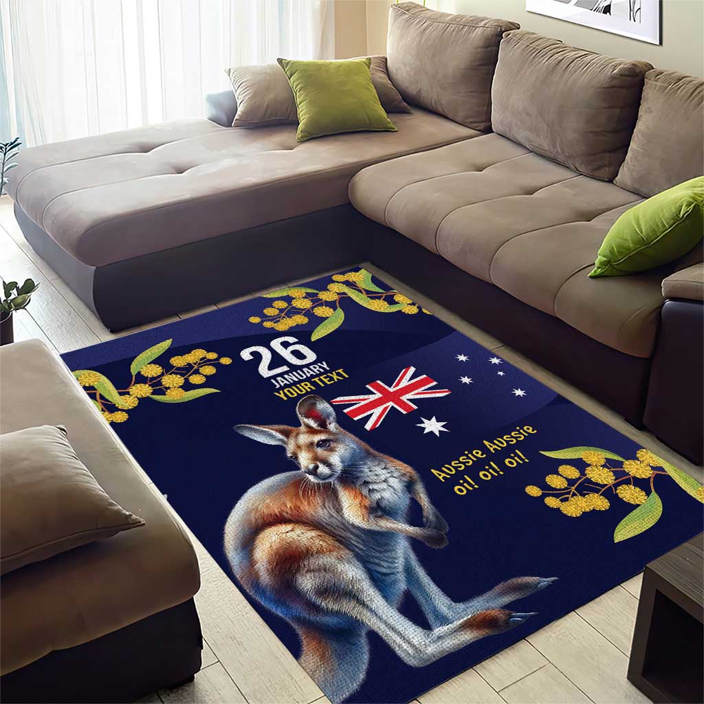 Blue Kangaroo and Golden Wattle Personalised Area Rug Happy Australia Day 6 January