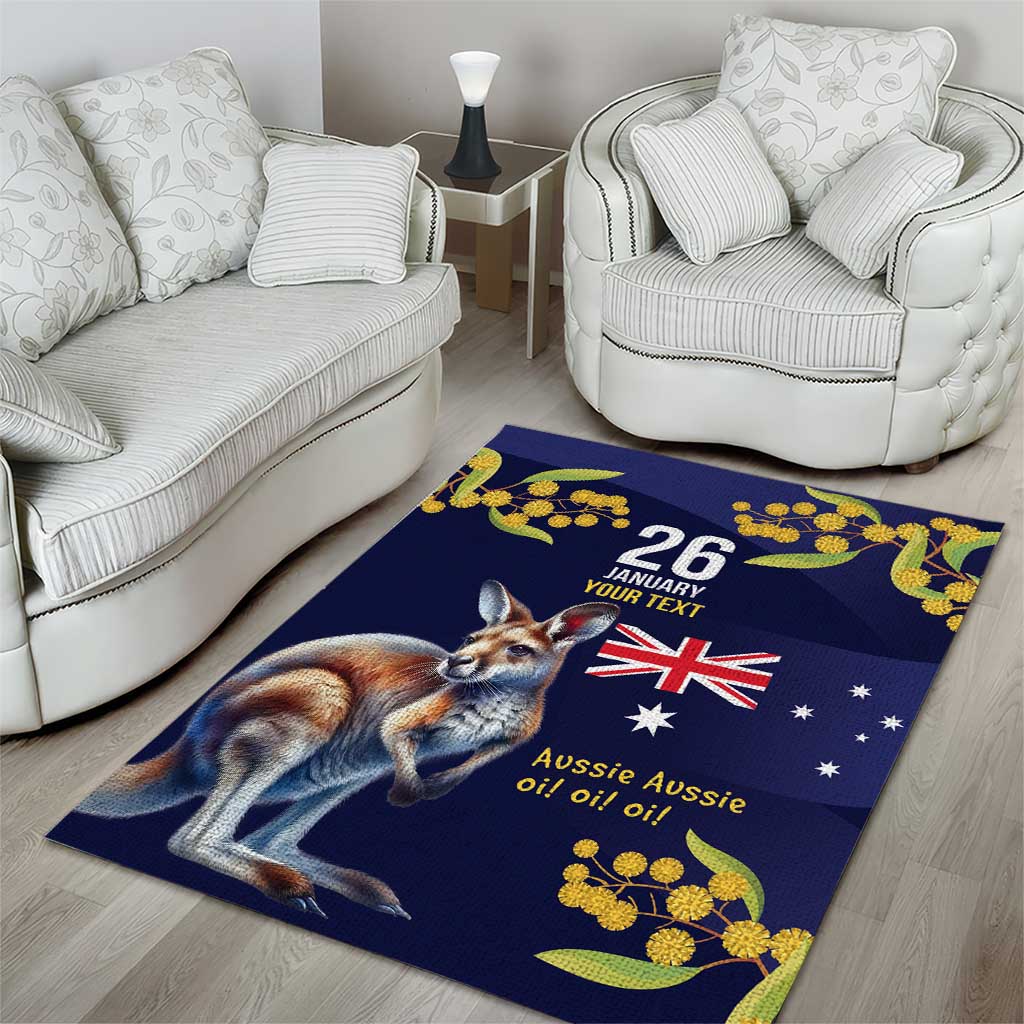 Blue Kangaroo and Golden Wattle Personalised Area Rug Happy Australia Day 6 January