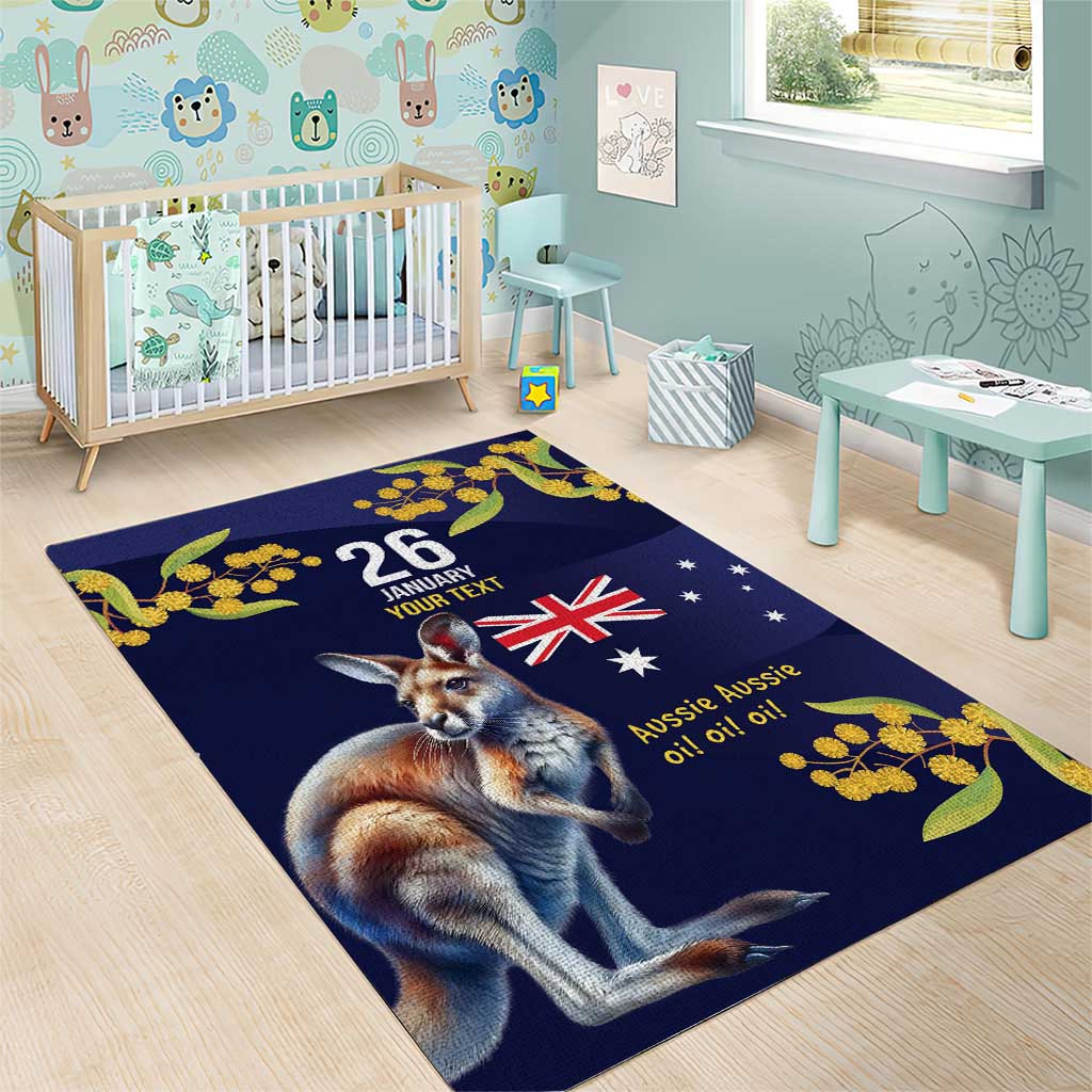 Blue Kangaroo and Golden Wattle Personalised Area Rug Happy Australia Day 6 January