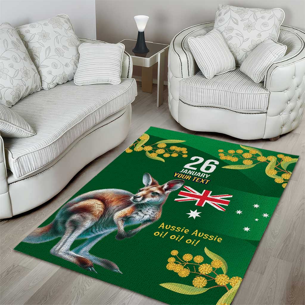 Green Kangaroo and Golden Wattle Personalised Area Rug Happy Australia Day 6 January