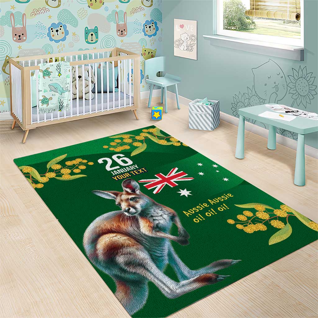 Green Kangaroo and Golden Wattle Personalised Area Rug Happy Australia Day 6 January