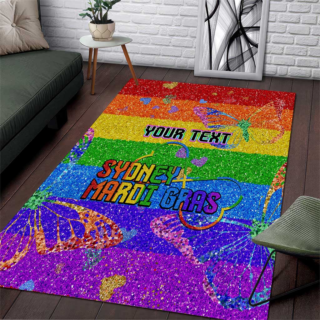 Sydney Mardi Gras Personalized Area Rug Pride Rainbow Glitter Colorful Style