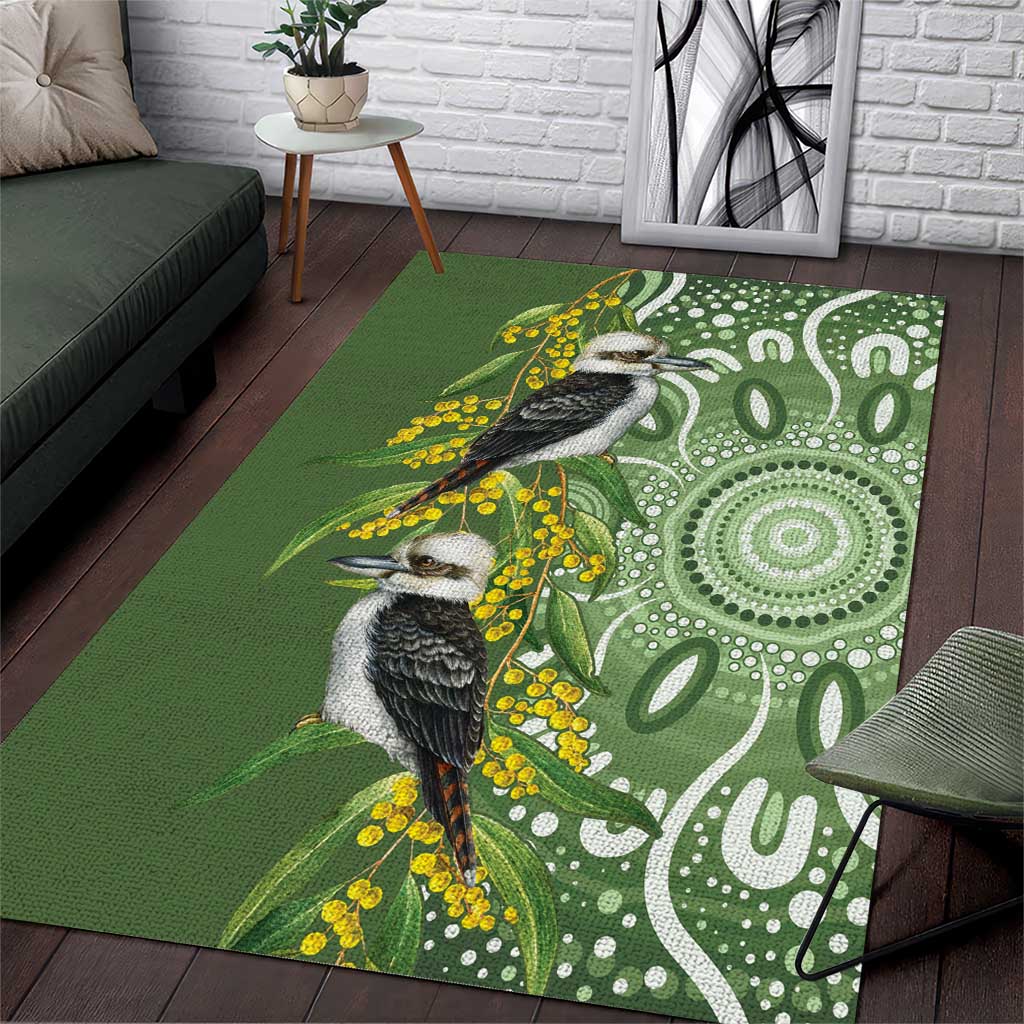 Aussie Kokaburra Golden Wattle Area Rug Aboriginal with National Color