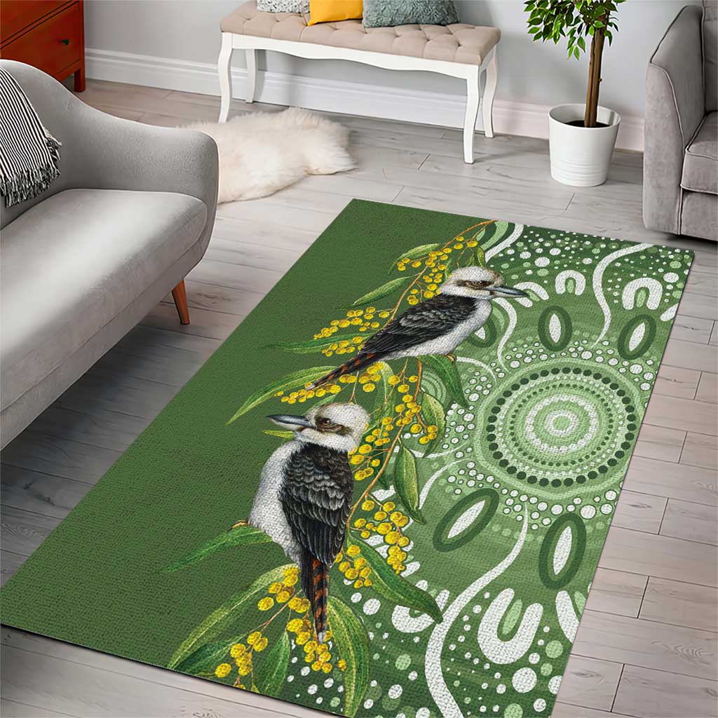 Aussie Kokaburra Golden Wattle Area Rug Aboriginal with National Color