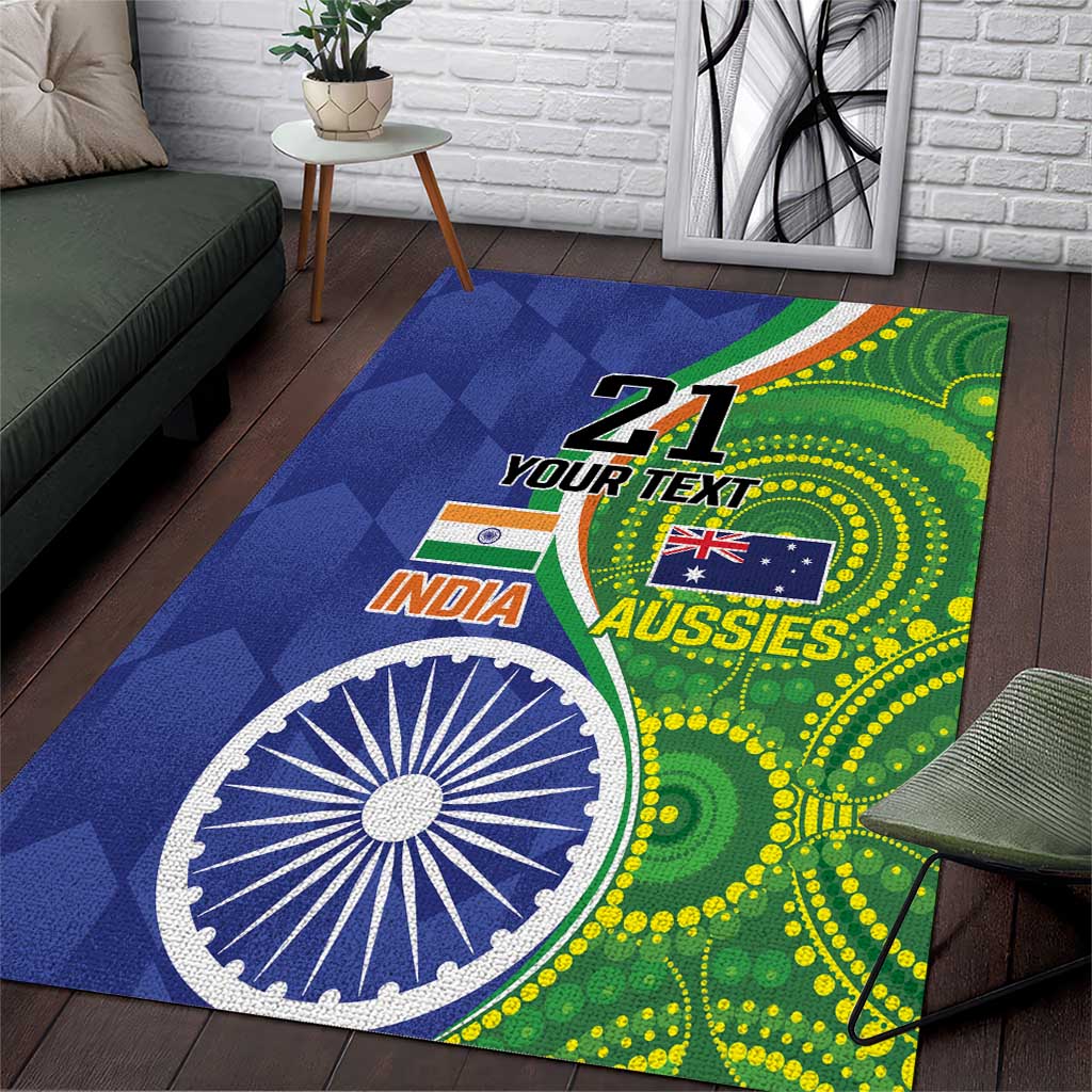 India Vs Australian Cricket Custom Area Rug Ashoka Chakra and Aboriginal Together