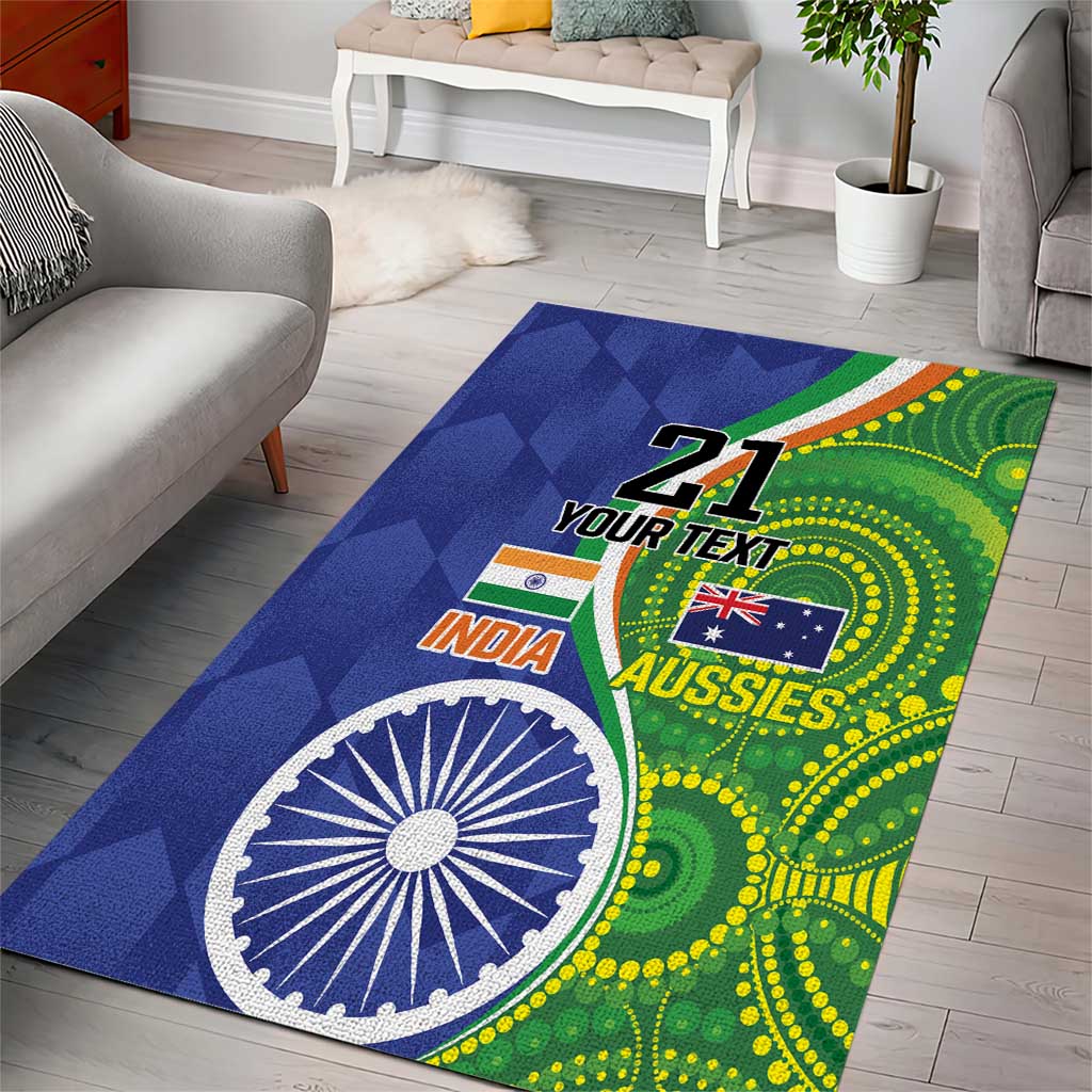 India Vs Australian Cricket Custom Area Rug Ashoka Chakra and Aboriginal Together