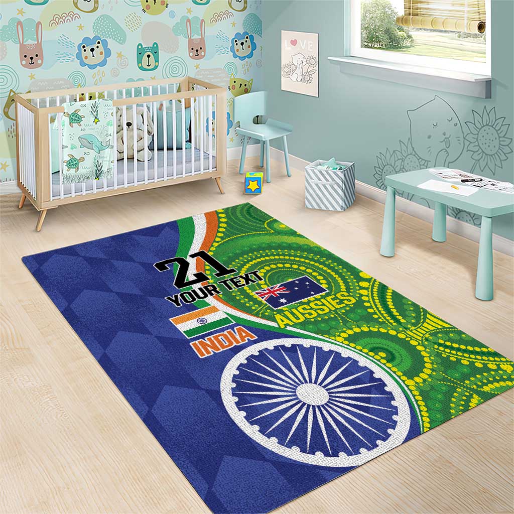 India Vs Australian Cricket Custom Area Rug Ashoka Chakra and Aboriginal Together