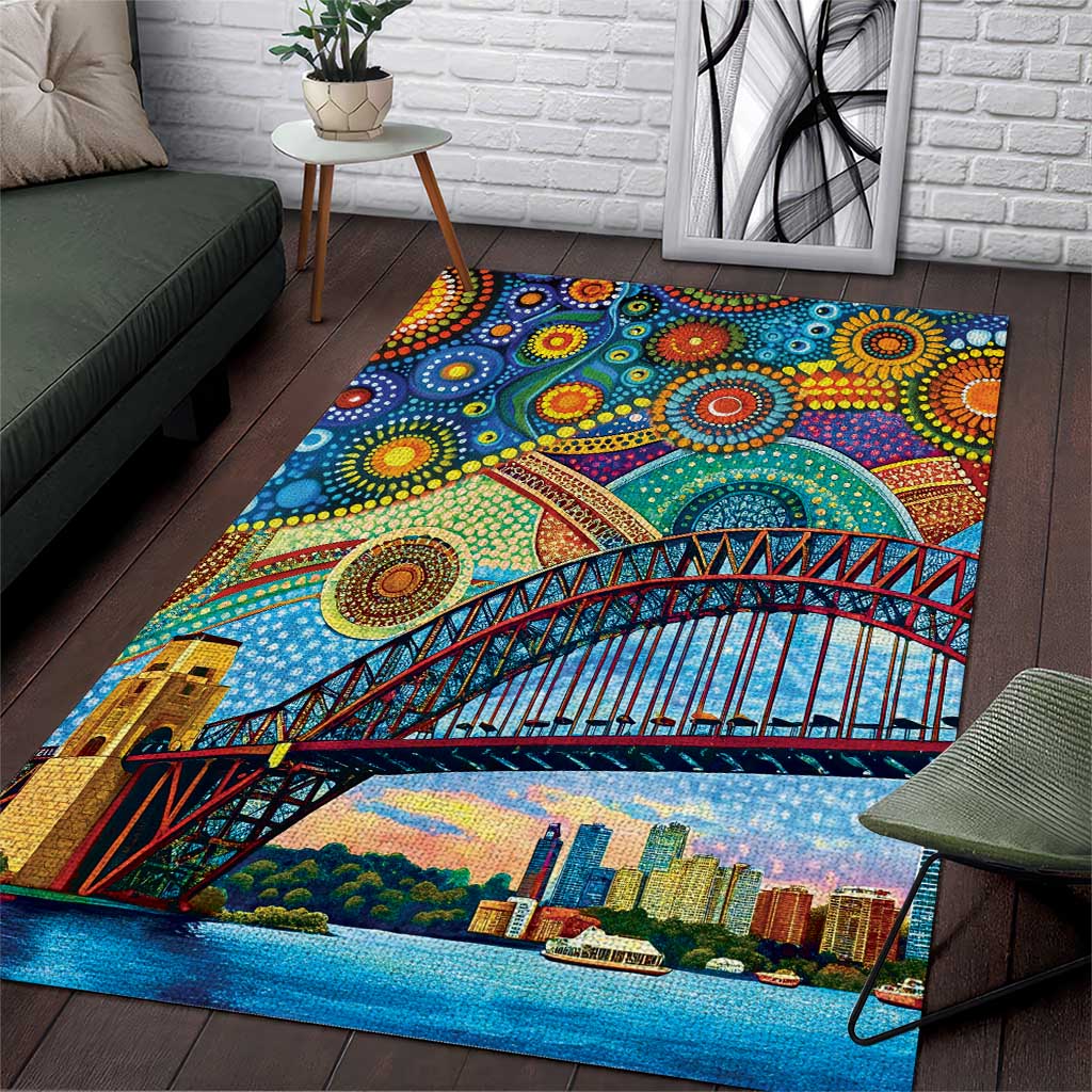 Australian Sydney Harbour Bridge Area Rug Aboriginal Dot Art