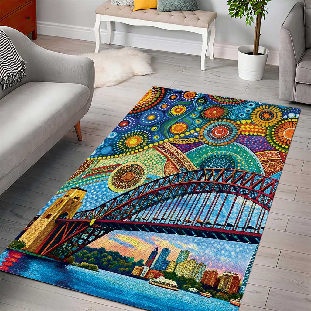 Australian Sydney Harbour Bridge Area Rug Aboriginal Dot Art