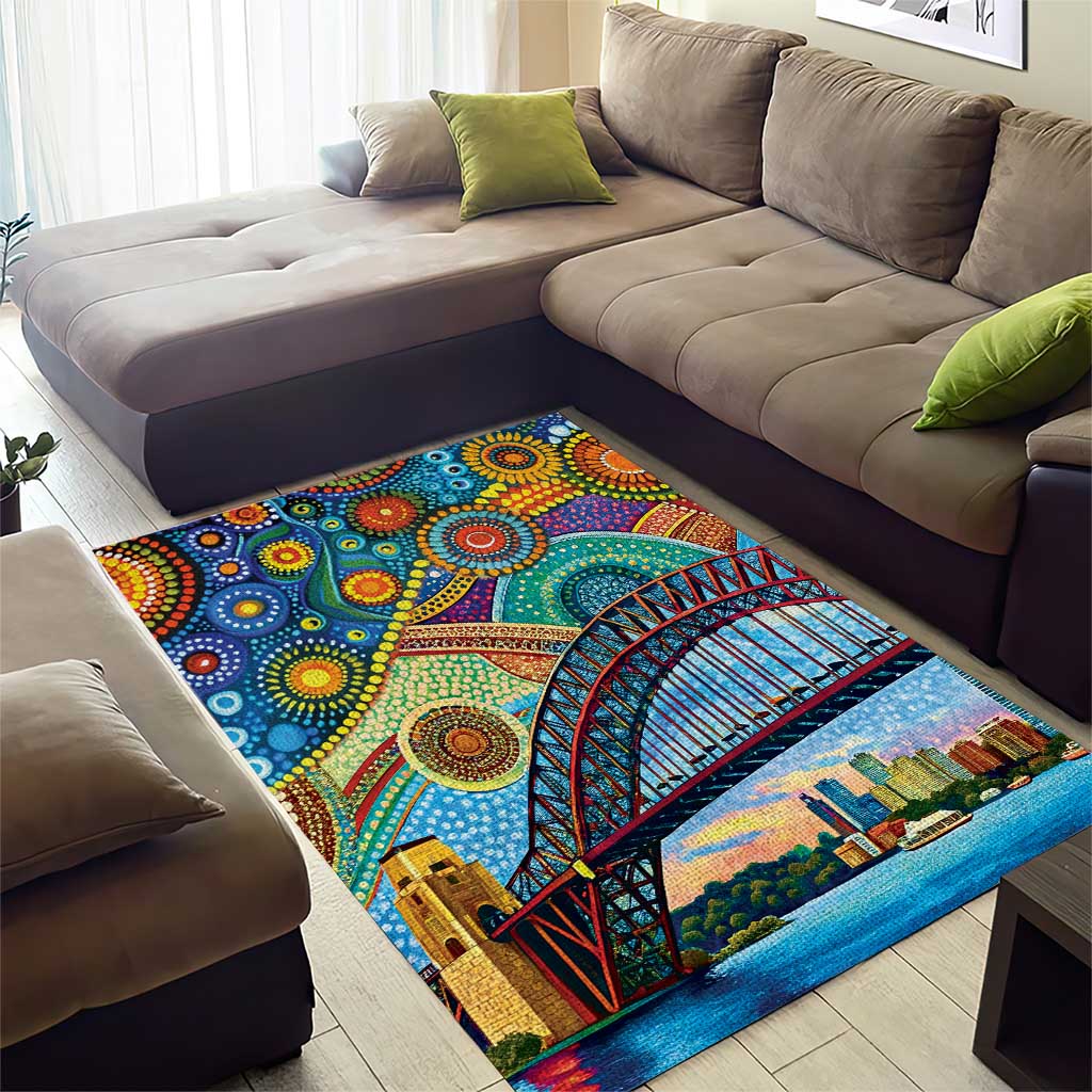 Australian Sydney Harbour Bridge Area Rug Aboriginal Dot Art