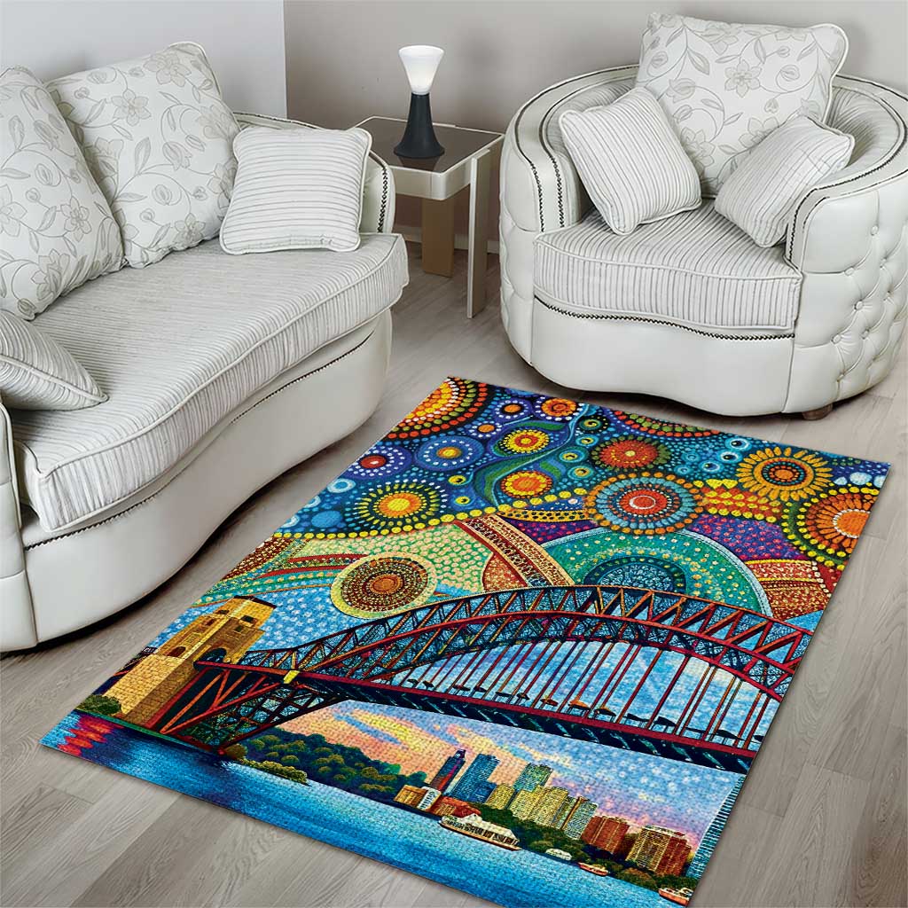 Australian Sydney Harbour Bridge Area Rug Aboriginal Dot Art