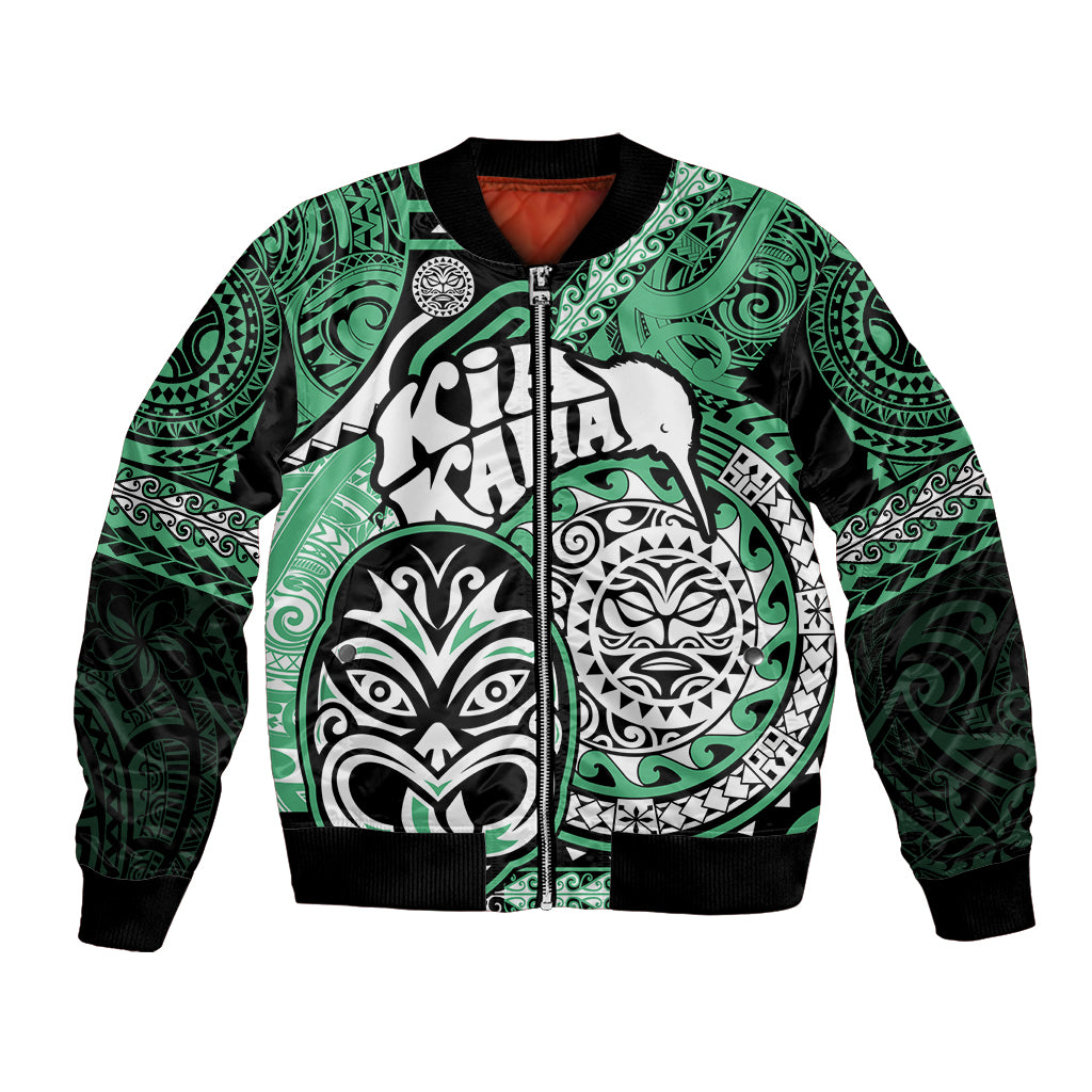 Te Reo Maori New Zealand Bomber Jacket Aotearoa Kia Haka Maori Tribal Tattoo Green Style LT9