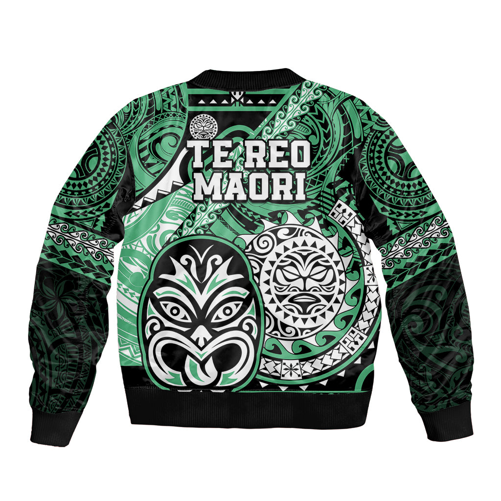 Te Reo Maori New Zealand Bomber Jacket Aotearoa Kia Haka Maori Tribal Tattoo Green Style LT9