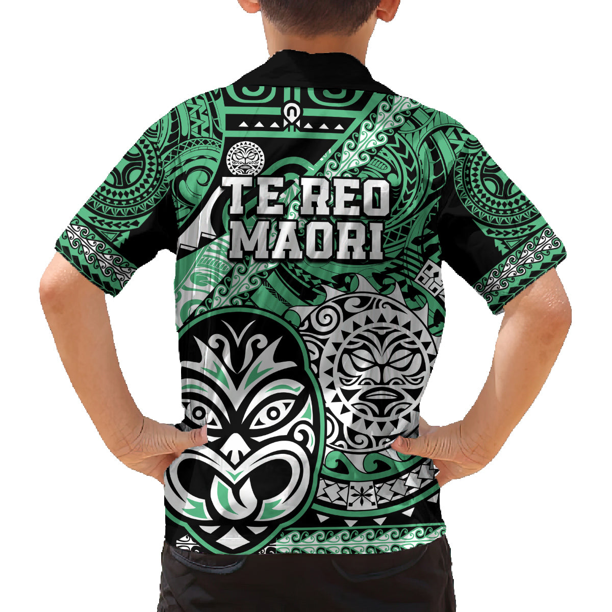 Te Reo Maori New Zealand Family Matching Puletasi Dress and Hawaiian Shirt Aotearoa Kia Haka Maori Tribal Tattoo Green Style LT9