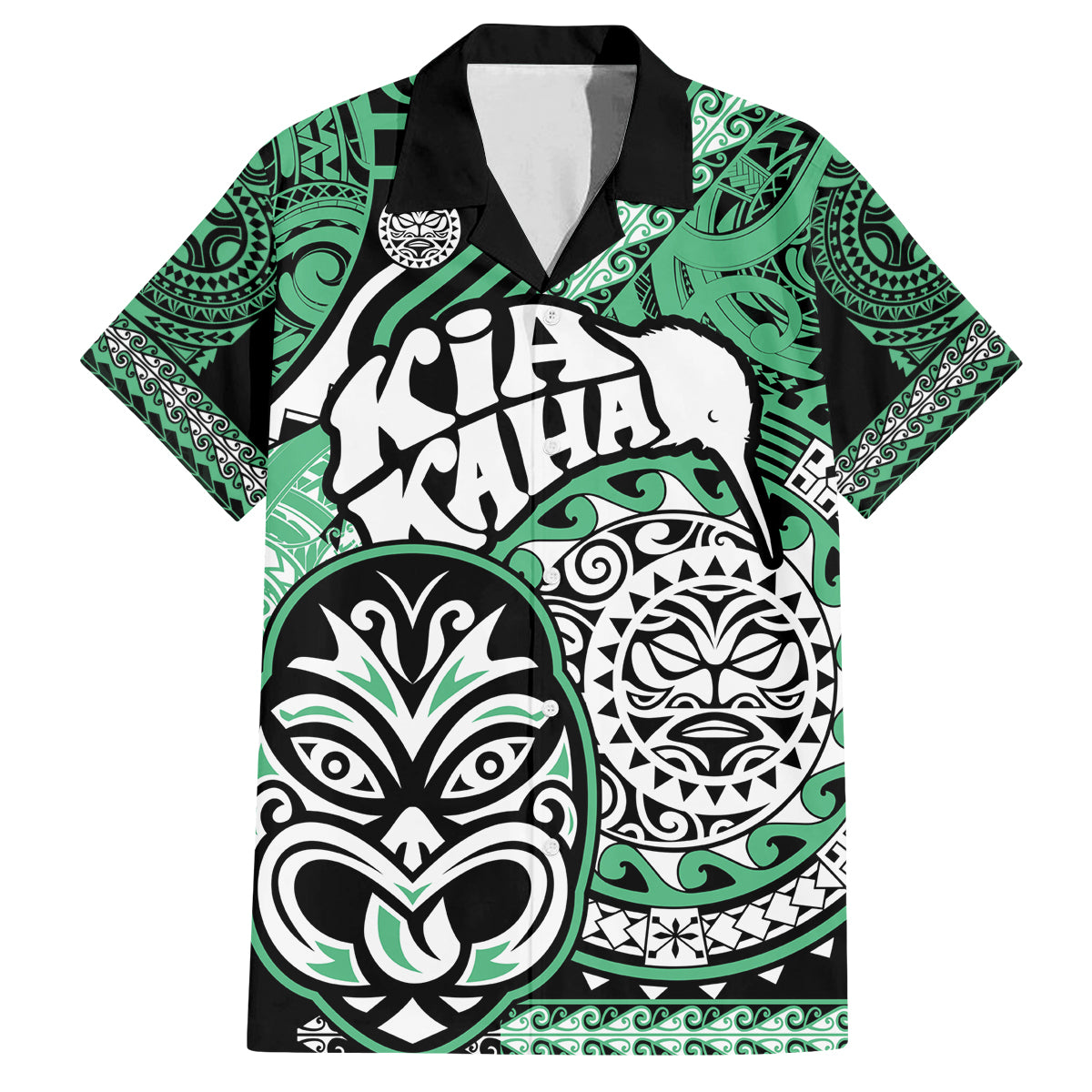 Te Reo Maori New Zealand Family Matching Puletasi Dress and Hawaiian Shirt Aotearoa Kia Haka Maori Tribal Tattoo Green Style LT9