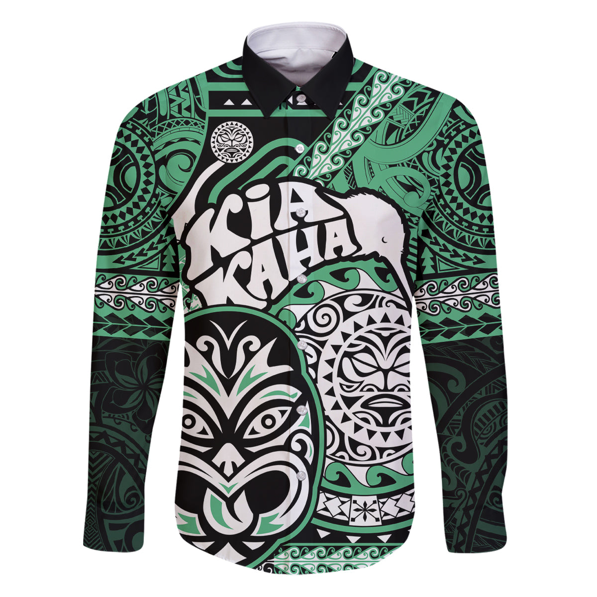 Te Reo Maori New Zealand Family Matching Puletasi Dress and Hawaiian Shirt Aotearoa Kia Haka Maori Tribal Tattoo Green Style LT9