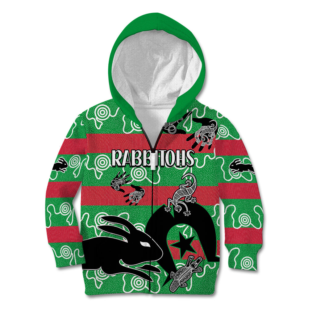 naidoc-rabbitohs-rugby-kid-hoodie-go-the-bunnies-aboriginal-dots