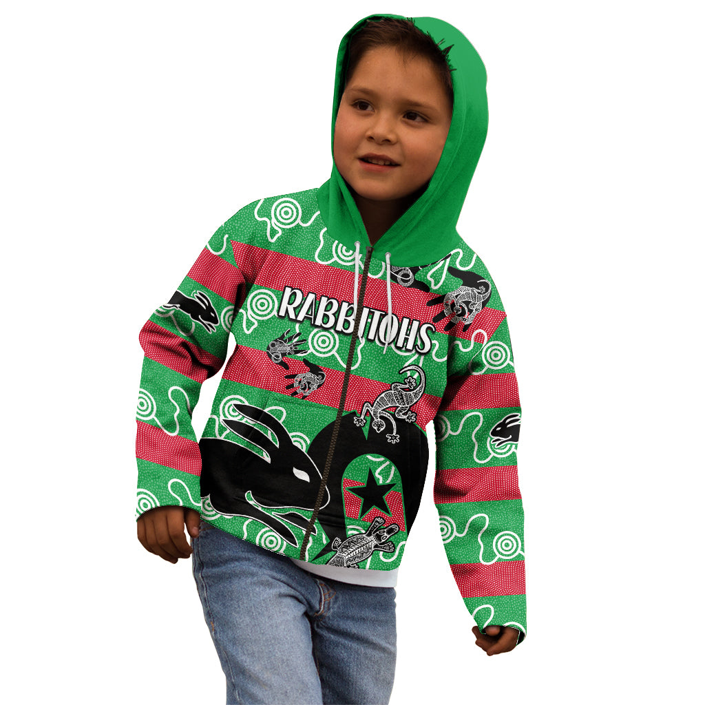 naidoc-rabbitohs-rugby-kid-hoodie-go-the-bunnies-aboriginal-dots