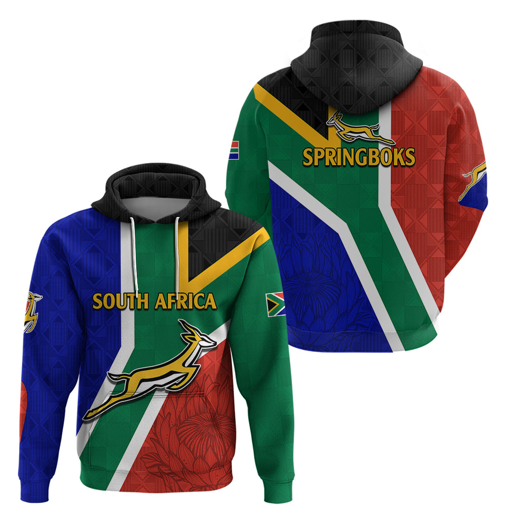 South Africa Springboks Hoodie with Kente Pattern and South African Fl ...