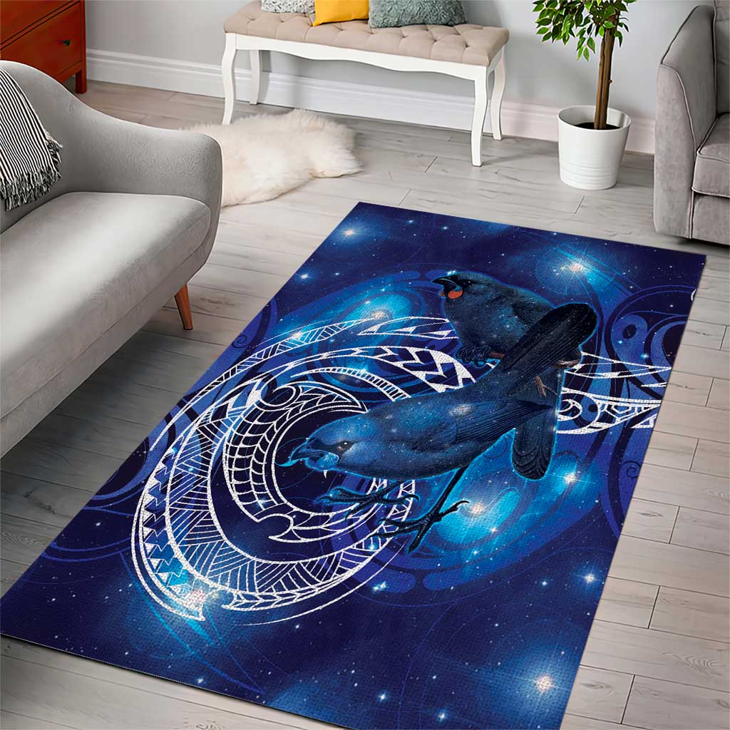 North Island Kokako and South Island Kokako Area Rug New Zealand Native Bird with Galaxy Vibe