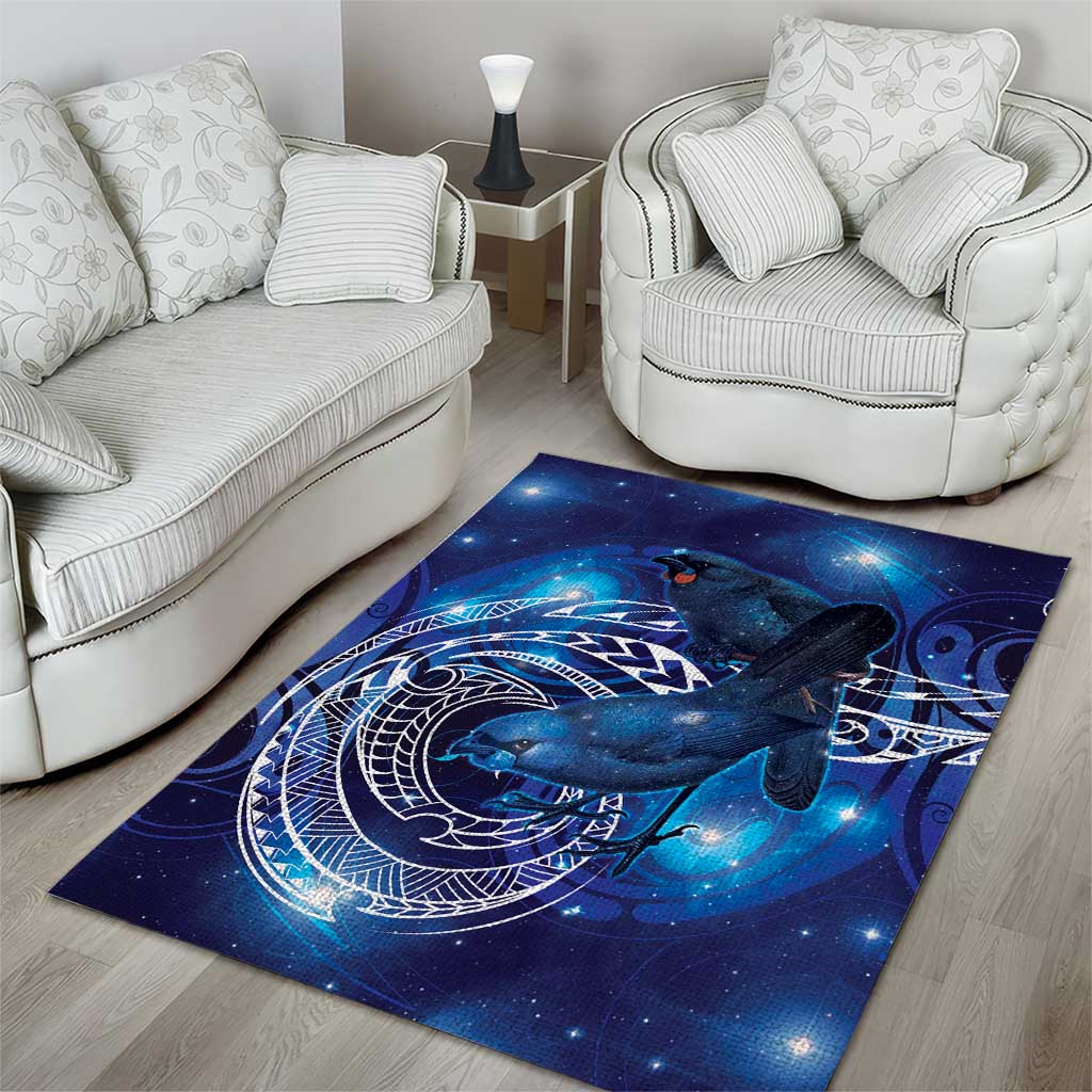 North Island Kokako and South Island Kokako Area Rug New Zealand Native Bird with Galaxy Vibe