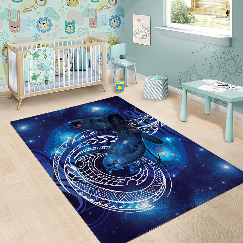 North Island Kokako and South Island Kokako Area Rug New Zealand Native Bird with Galaxy Vibe