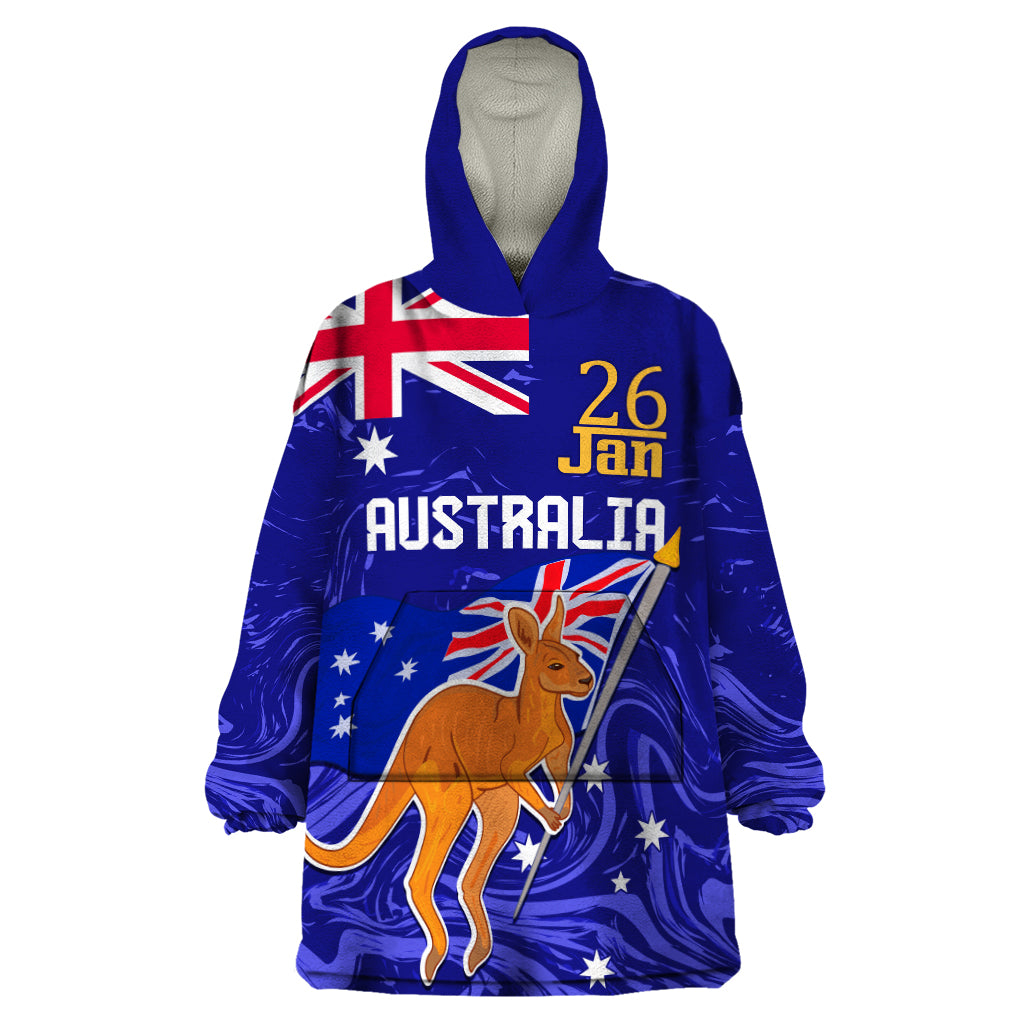 Proud To Be Australia Day Wearable Blanket Hoodie Kangaroo with Flag Color