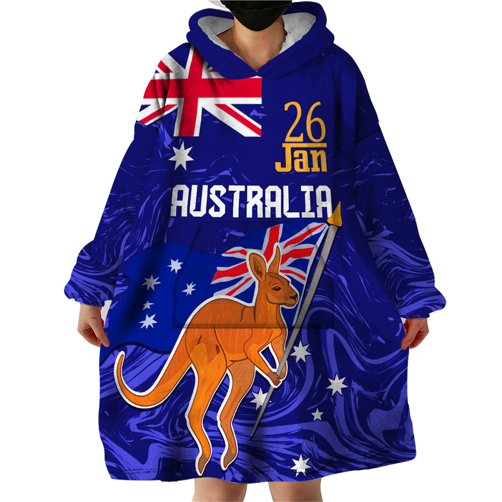 Proud To Be Australia Day Wearable Blanket Hoodie Kangaroo with Flag Color