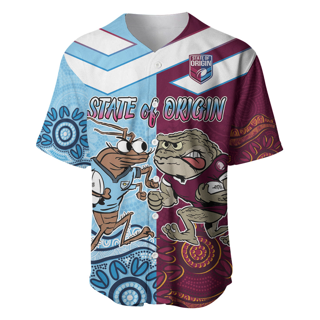 Custom QLD Cane Toad and NSW Cockroach Baseball Jersey Aboriginal Inspired Together