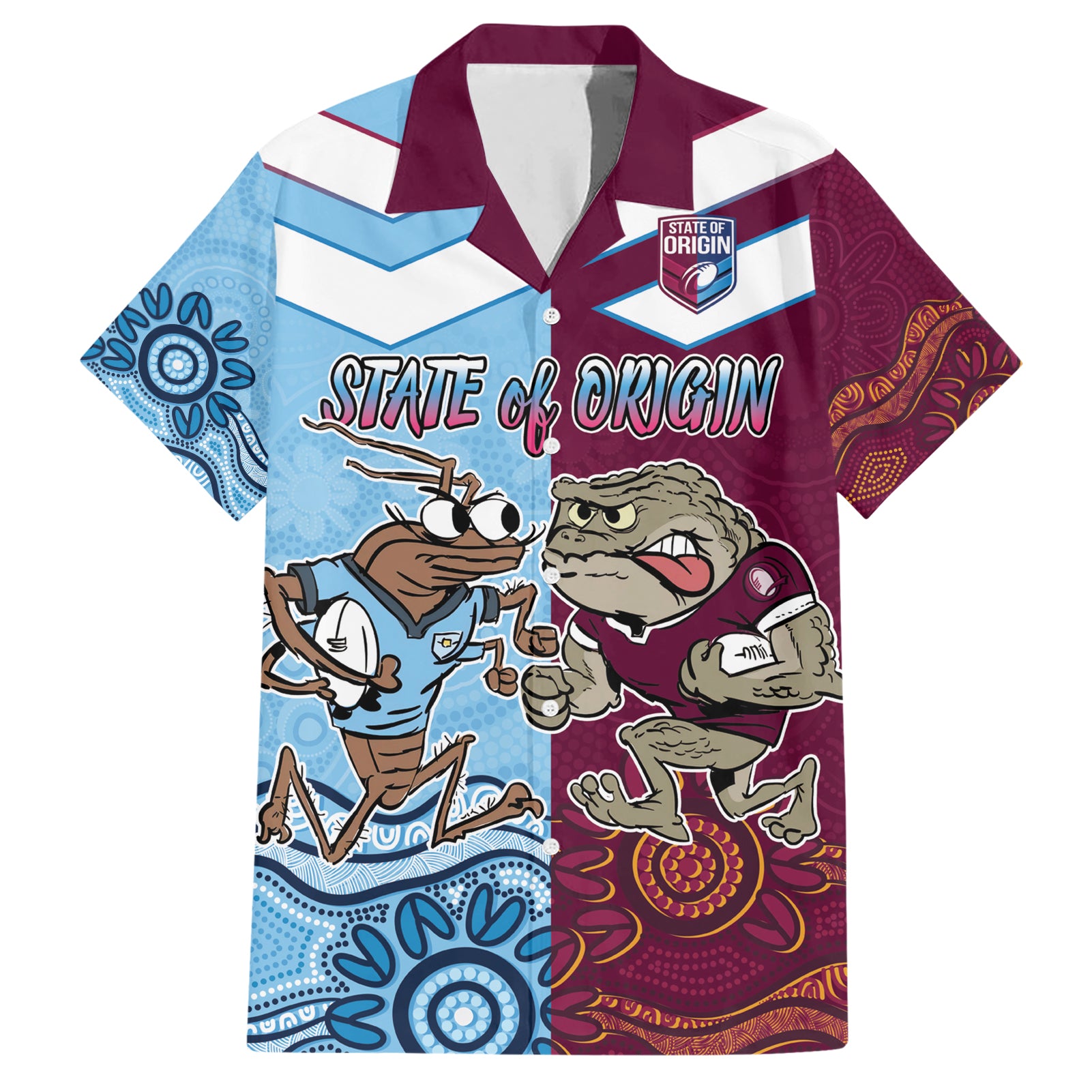 Custom QLD Cane Toad and NSW Cockroach Hawaiian Shirt Aboriginal Inspired Together