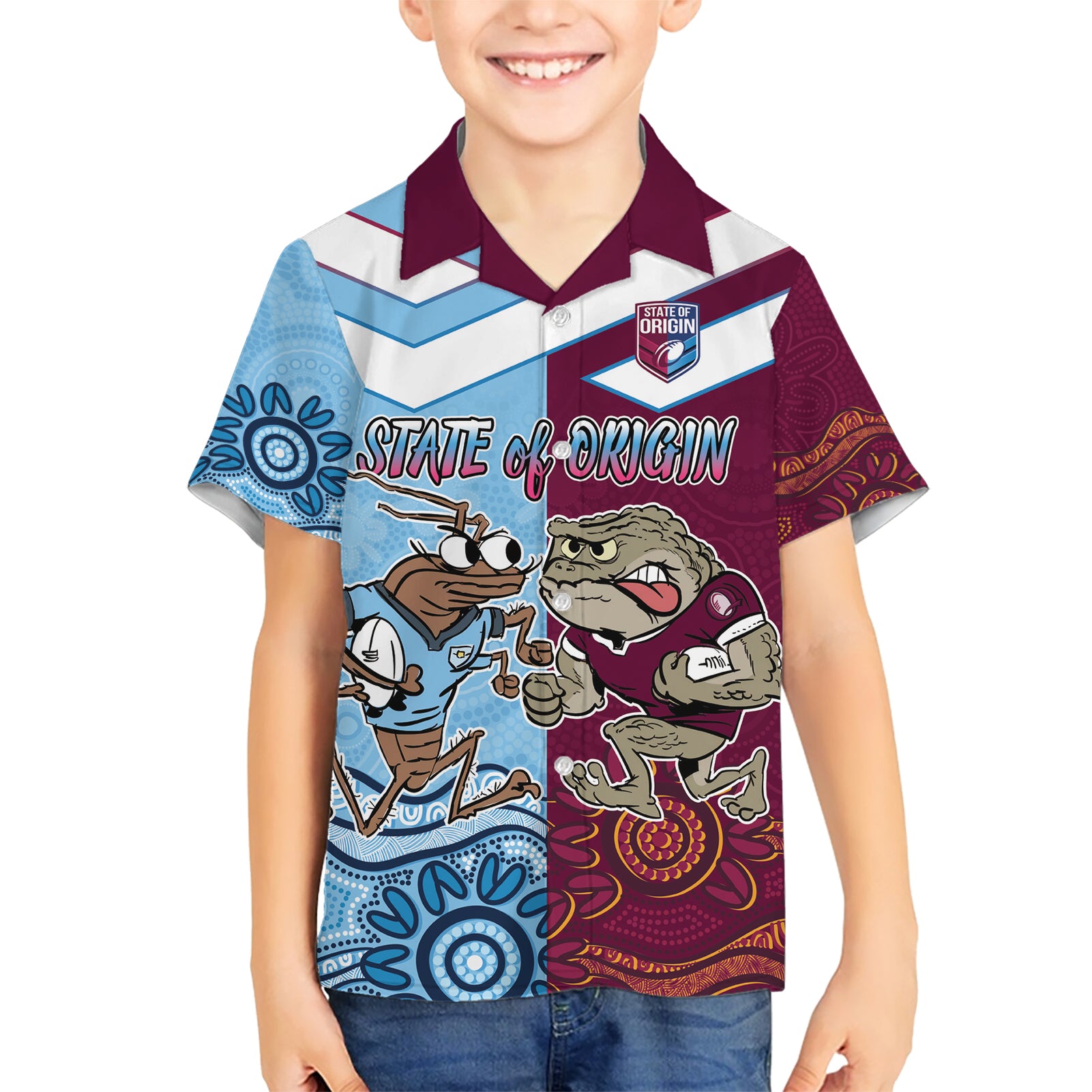 Custom QLD Cane Toad and NSW Cockroach Hawaiian Shirt Aboriginal Inspired Together