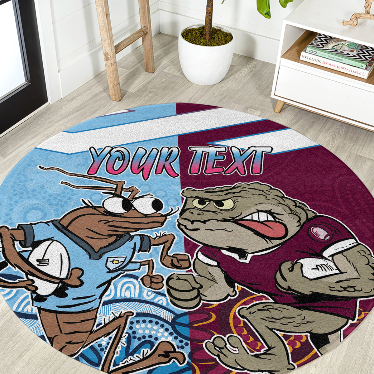 Custom QLD Cane Toad and NSW Cockroach Round Carpet Aboriginal Inspired Together