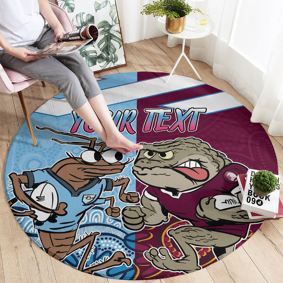 Custom QLD Cane Toad and NSW Cockroach Round Carpet Aboriginal Inspired Together