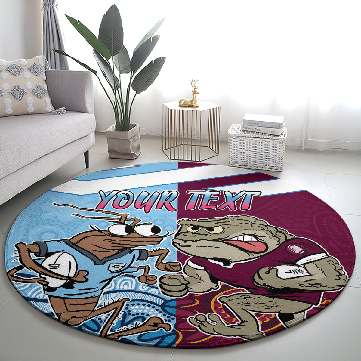 Custom QLD Cane Toad and NSW Cockroach Round Carpet Aboriginal Inspired Together