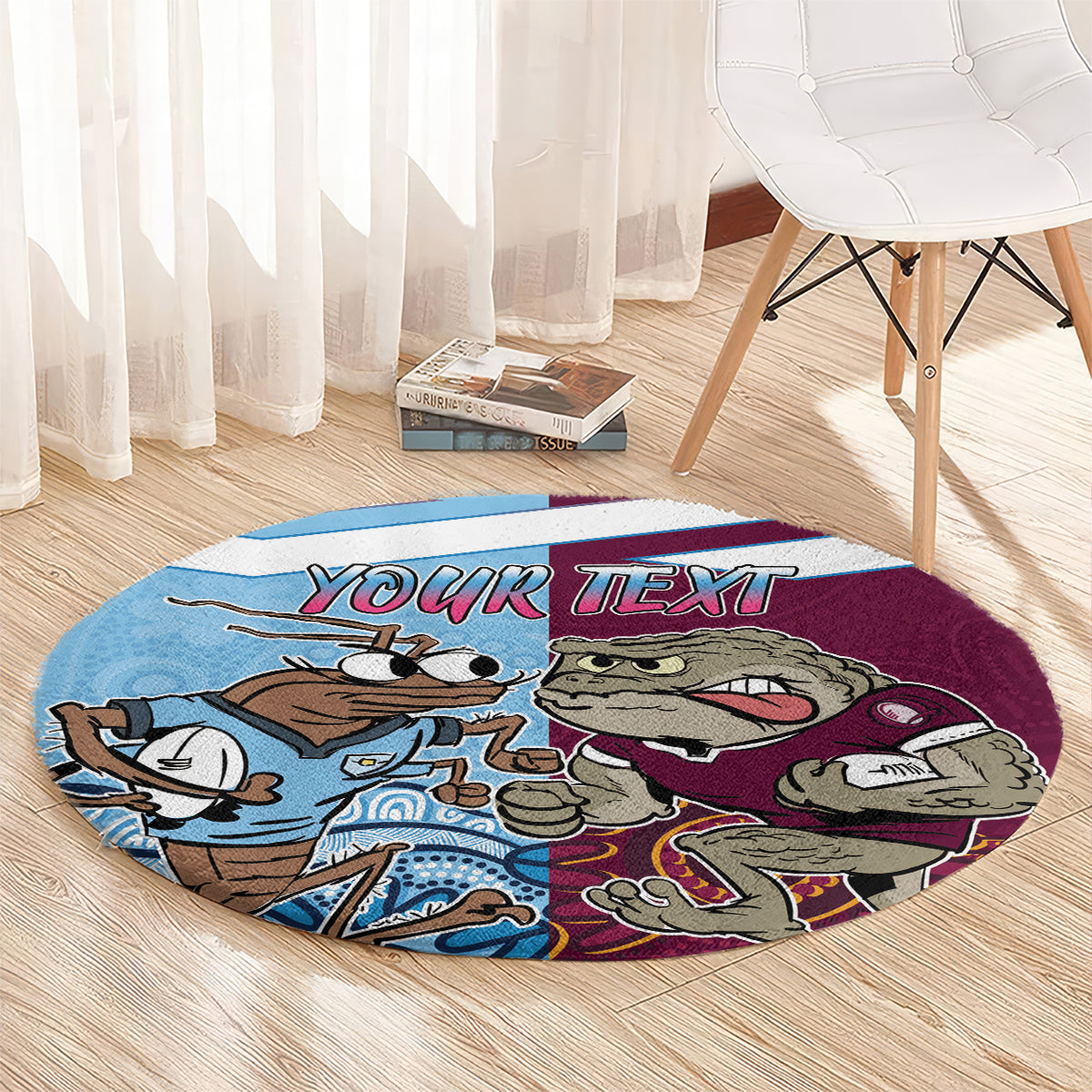 Custom QLD Cane Toad and NSW Cockroach Round Carpet Aboriginal Inspired Together