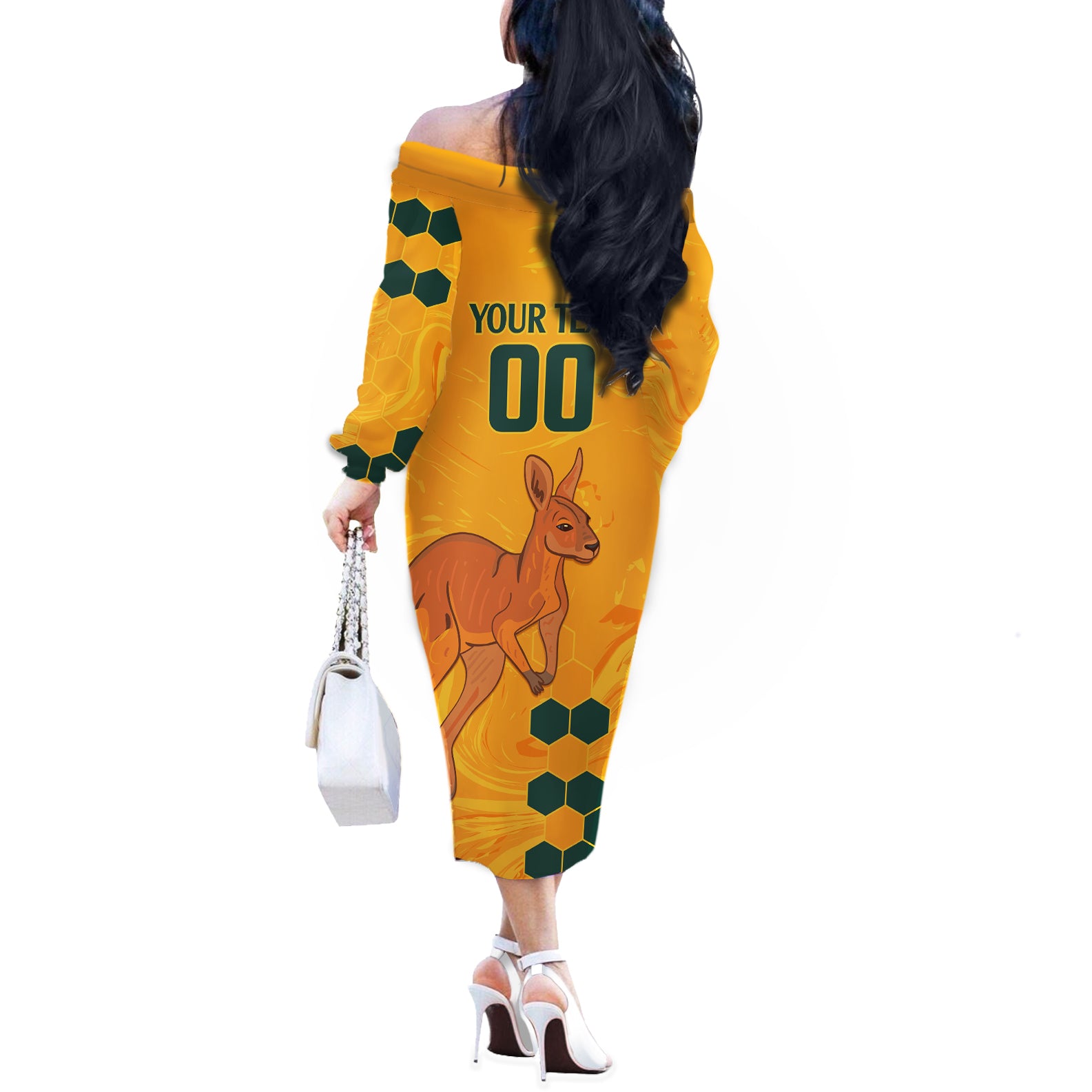 Custom Australia Day Soccer Socceroos Off The Shoulder Long Sleeve Dress We Are One And Free