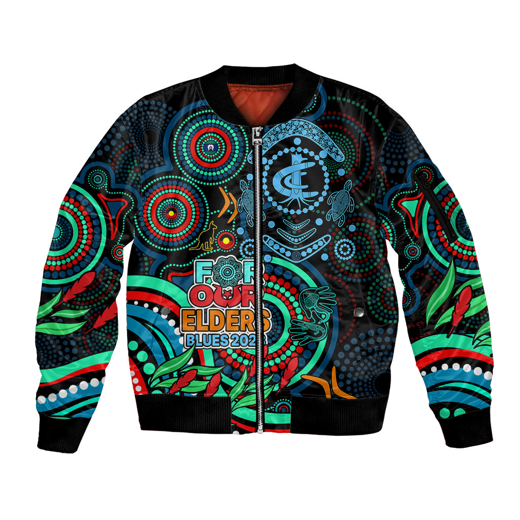 custom-carlton-blues-football-aboriginal-art-sleeve-zip-bomber-jacket-naidoc-indigenous-tribal