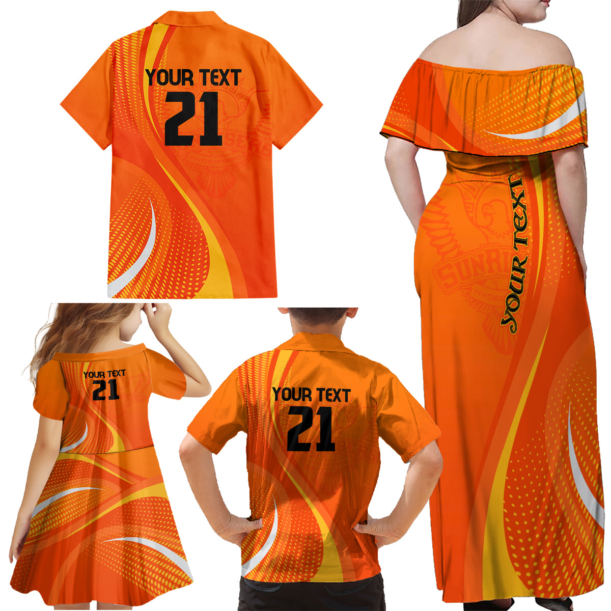 sunrisers-eastern-cape-custom-family-matching-off-shoulder-maxi-dress-and-hawaiian-shirt-south-african-cricket-2024-sporty