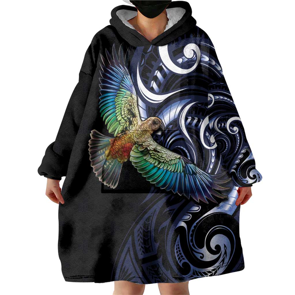 New Zealand Kea Bird Personalised Wearable Blanket Hoodie Maori Tribal Koru Art