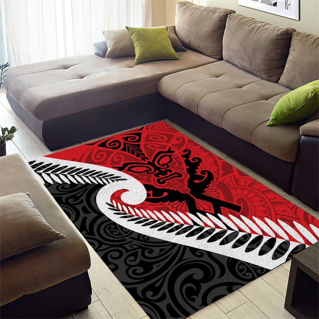 Silver Fern Koru Swirls with Maori Ta Moko Area Rug