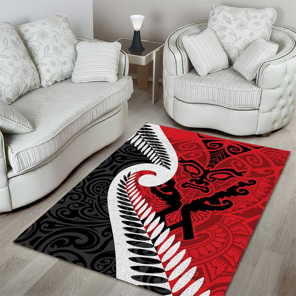 Silver Fern Koru Swirls with Maori Ta Moko Area Rug