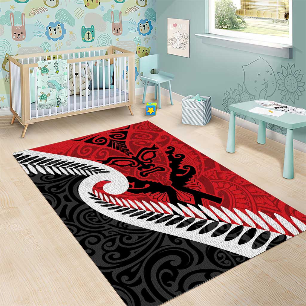 Silver Fern Koru Swirls with Maori Ta Moko Area Rug