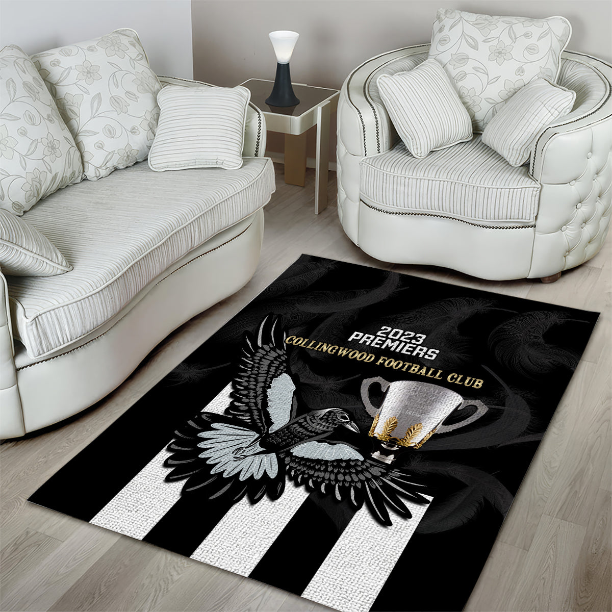 afl-collingwood-area-rug-magpies-premiers-2023-with-trophy-proud