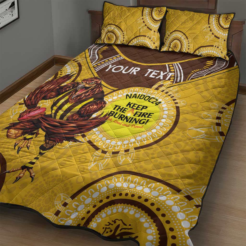 Custom AFL Hawkthorn NAIDOC Week Quilt Bed Set Keep The Fire Burning Indigenous Art