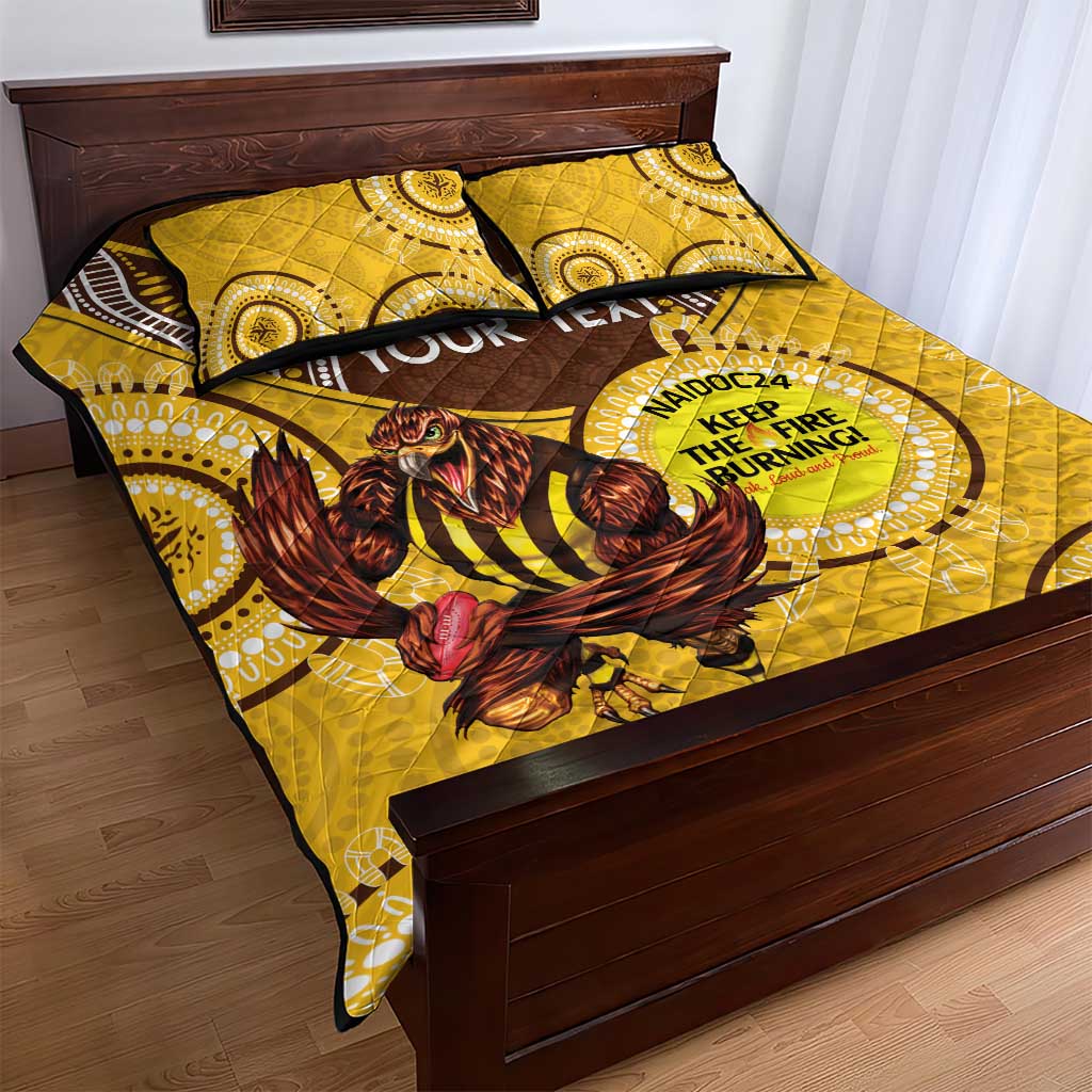 Custom AFL Hawkthorn NAIDOC Week Quilt Bed Set Keep The Fire Burning Indigenous Art