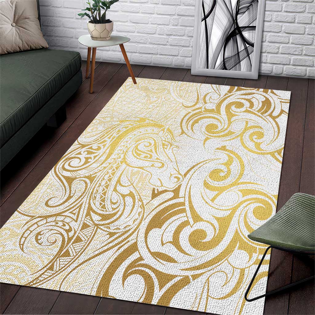 Gold And White Aoteara Horse Racing Area Rug NZ Maori Pattern