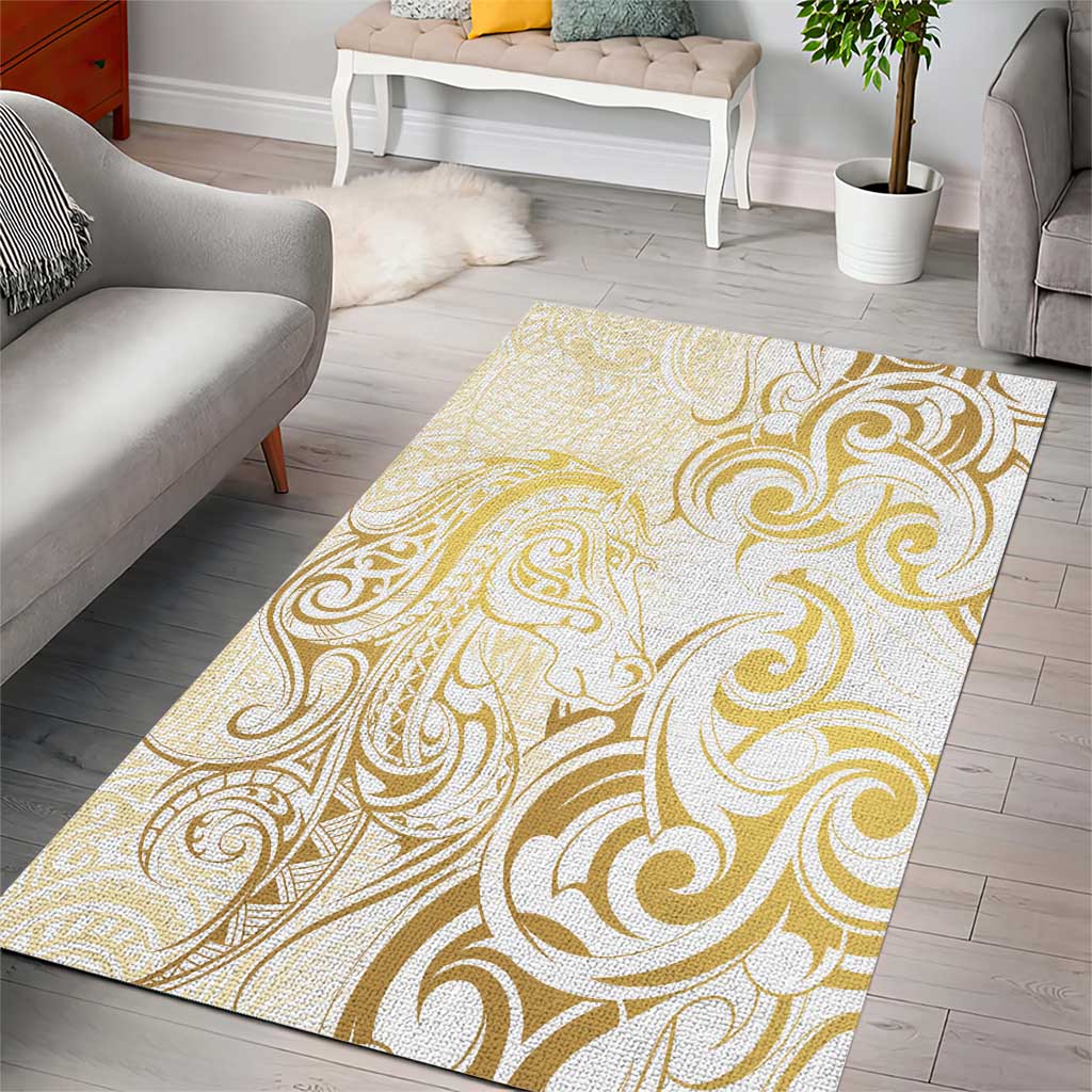 Gold And White Aoteara Horse Racing Area Rug NZ Maori Pattern